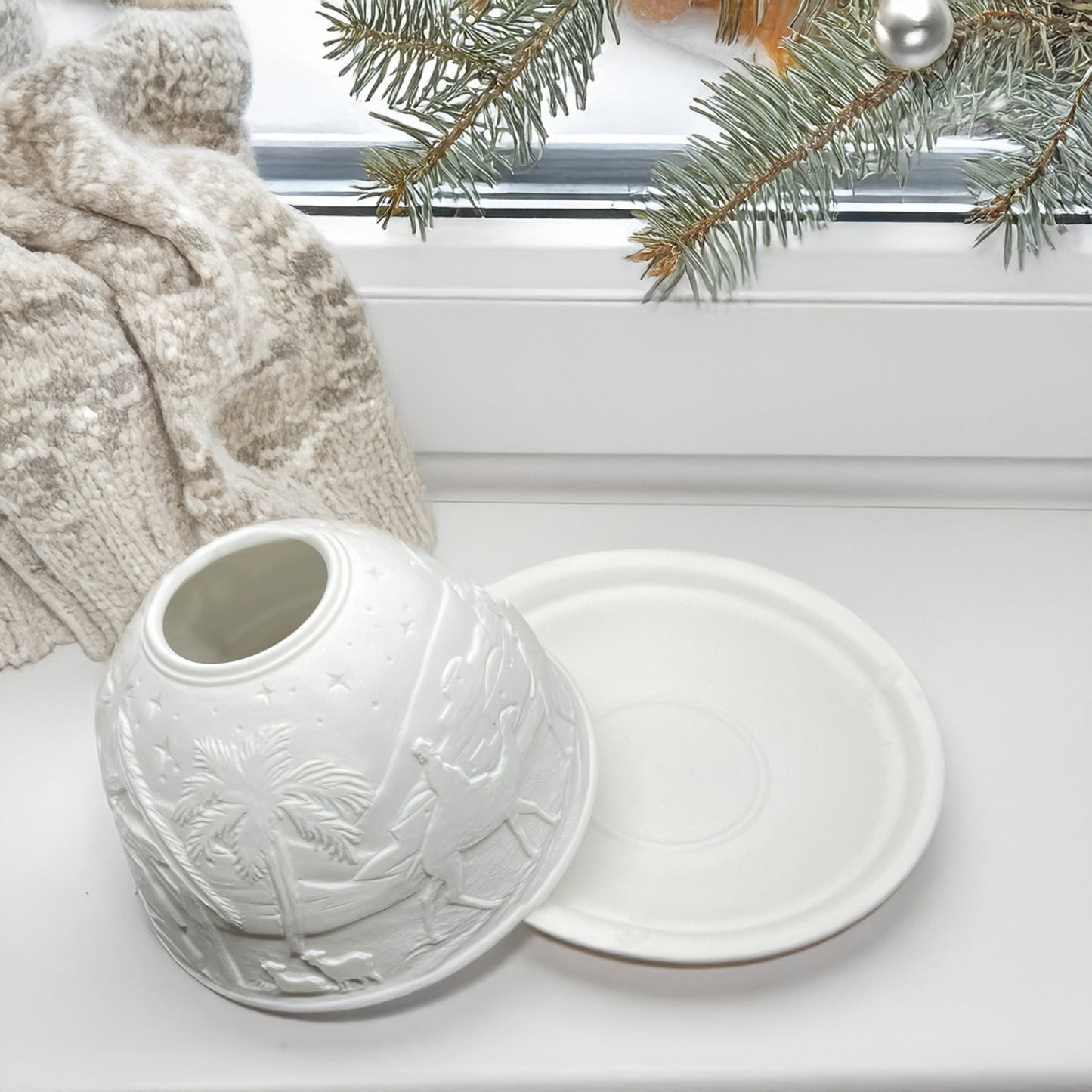 Bougeoir de Noël avec Crèche – Lampe de Table en Porcelaine