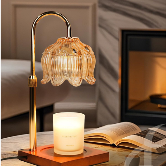 Lampe Chauffe-Bougie – Lumière Décorative en Verre Fleur Ajustable