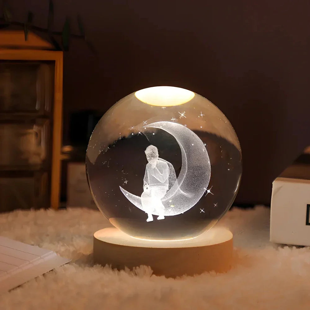 Veilleuse Boule Cristal avec Base en Bois
