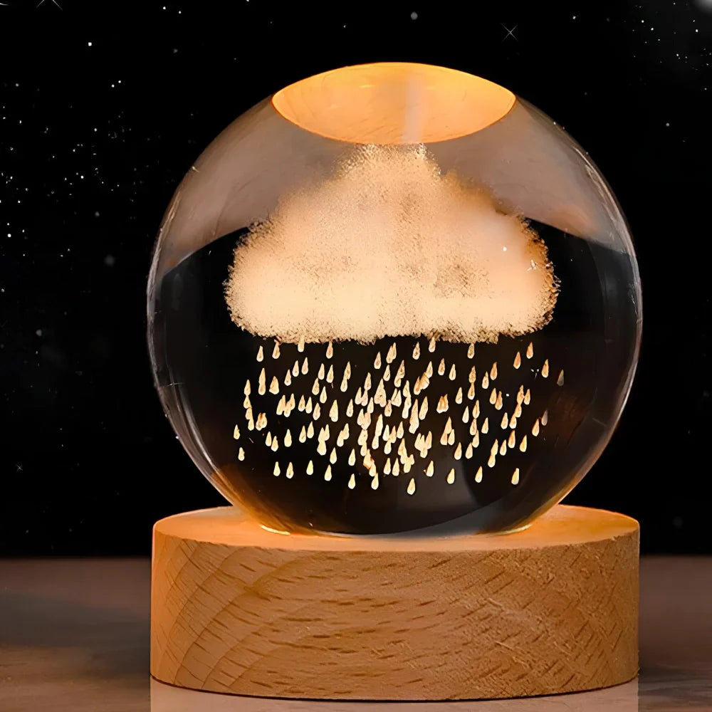 Veilleuse Boule Cristal avec Base en Bois