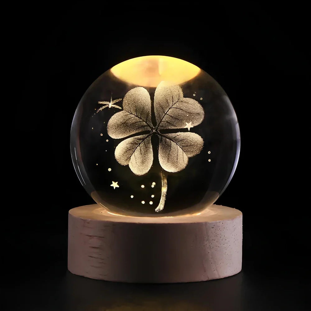 Veilleuse Boule Cristal avec Base en Bois