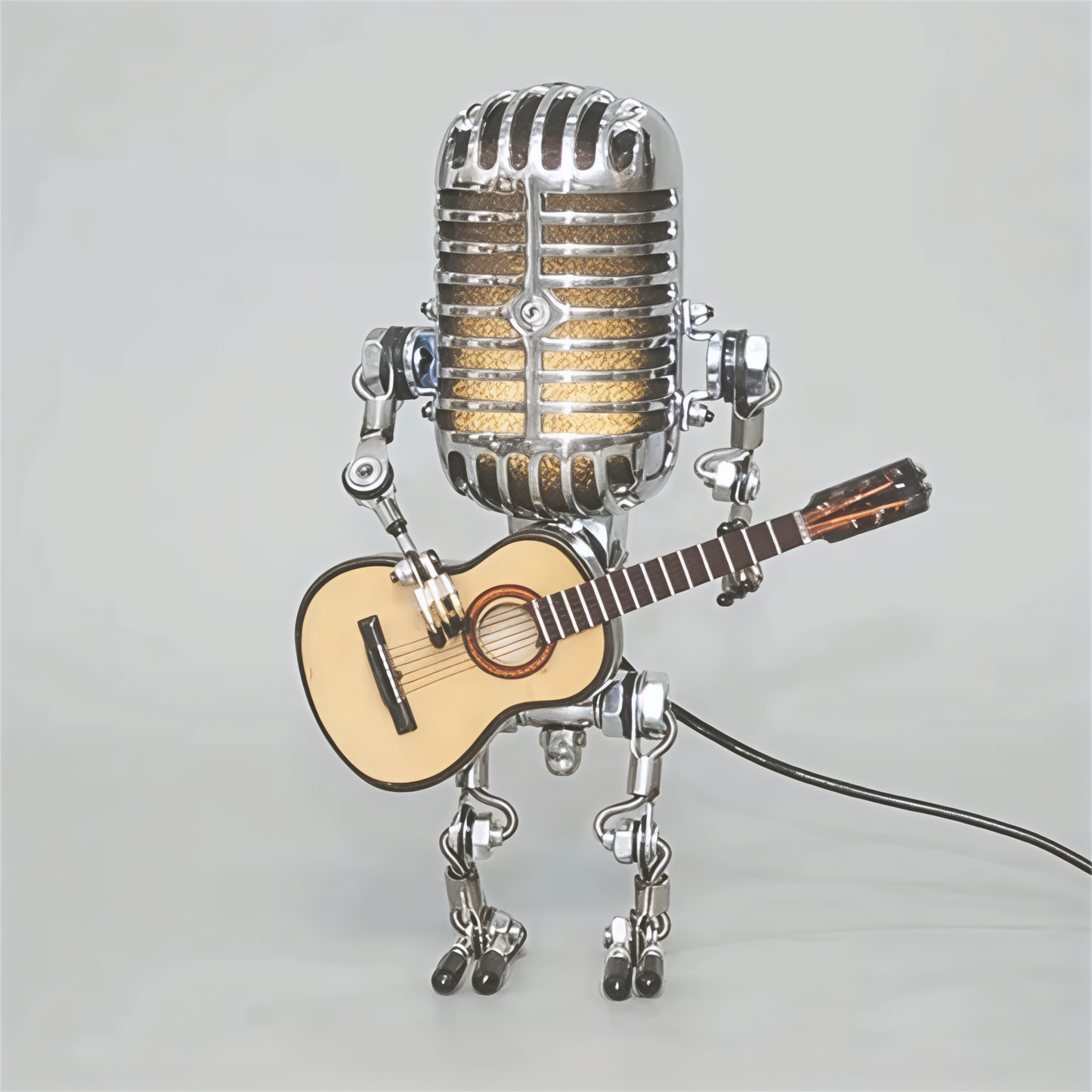 Lampe Robot Métal avec Guitare – Lampe de Table