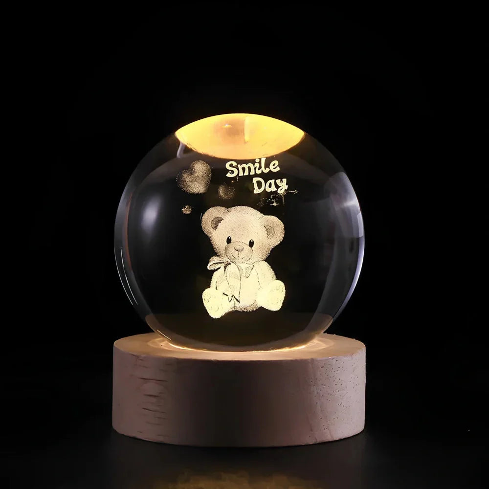Veilleuse Boule Cristal avec Base en Bois