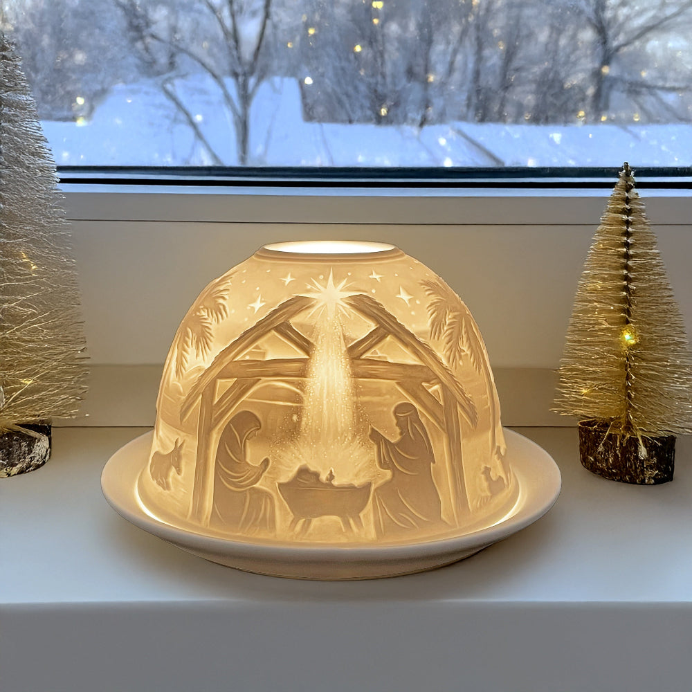 Bougeoir de Noël avec Crèche – Lampe de Table en Porcelaine