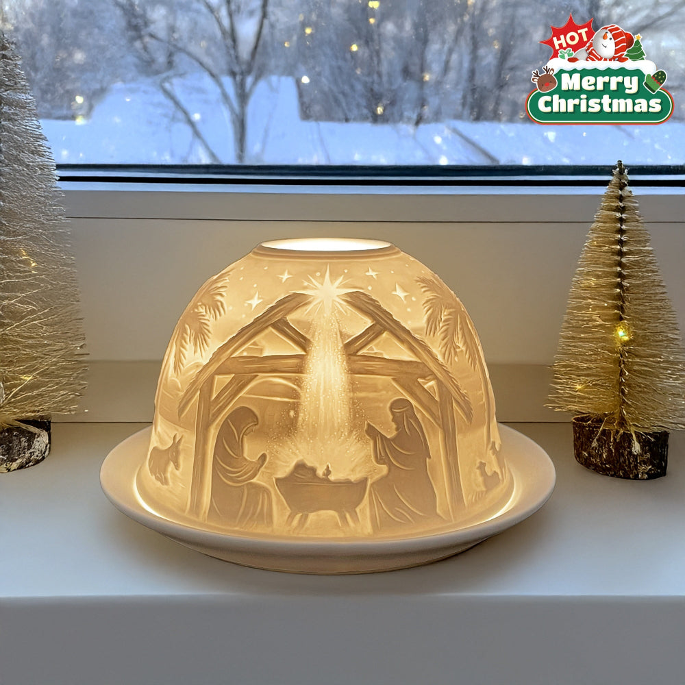 Bougeoir de Noël avec Crèche – Lampe de Table en Porcelaine