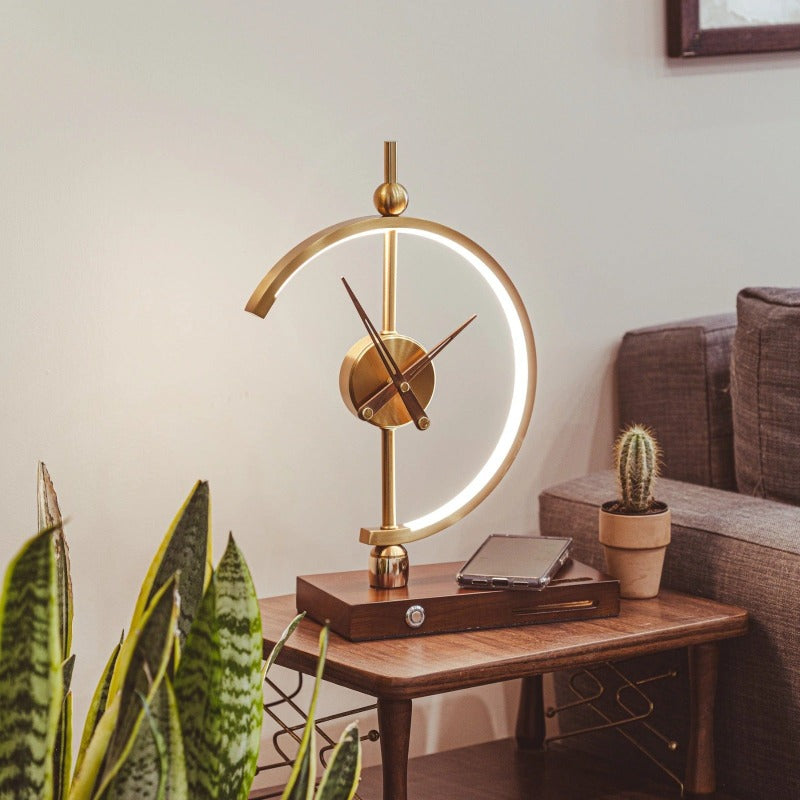 Lampe de Table Moderne Bois avec Horloge & Chargeur