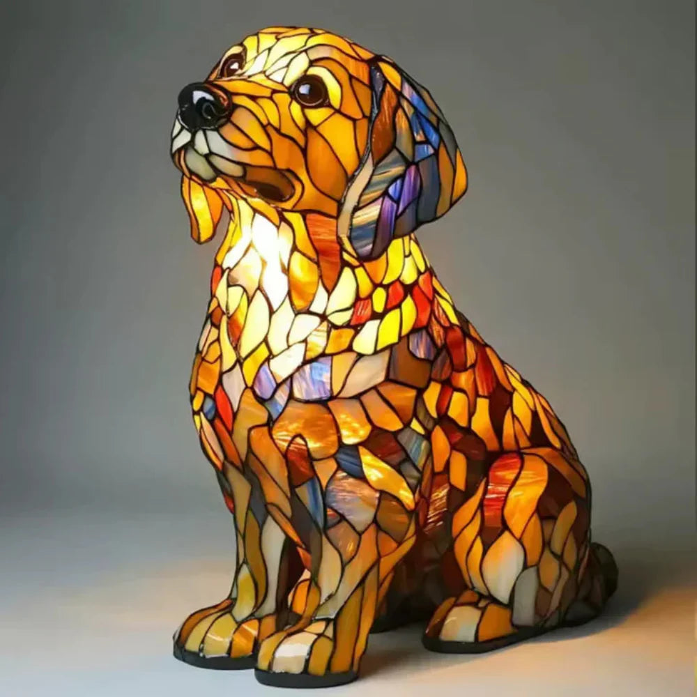 Lampe de Table Chien en Verre Tiffany – Meilleure Décoration Animale