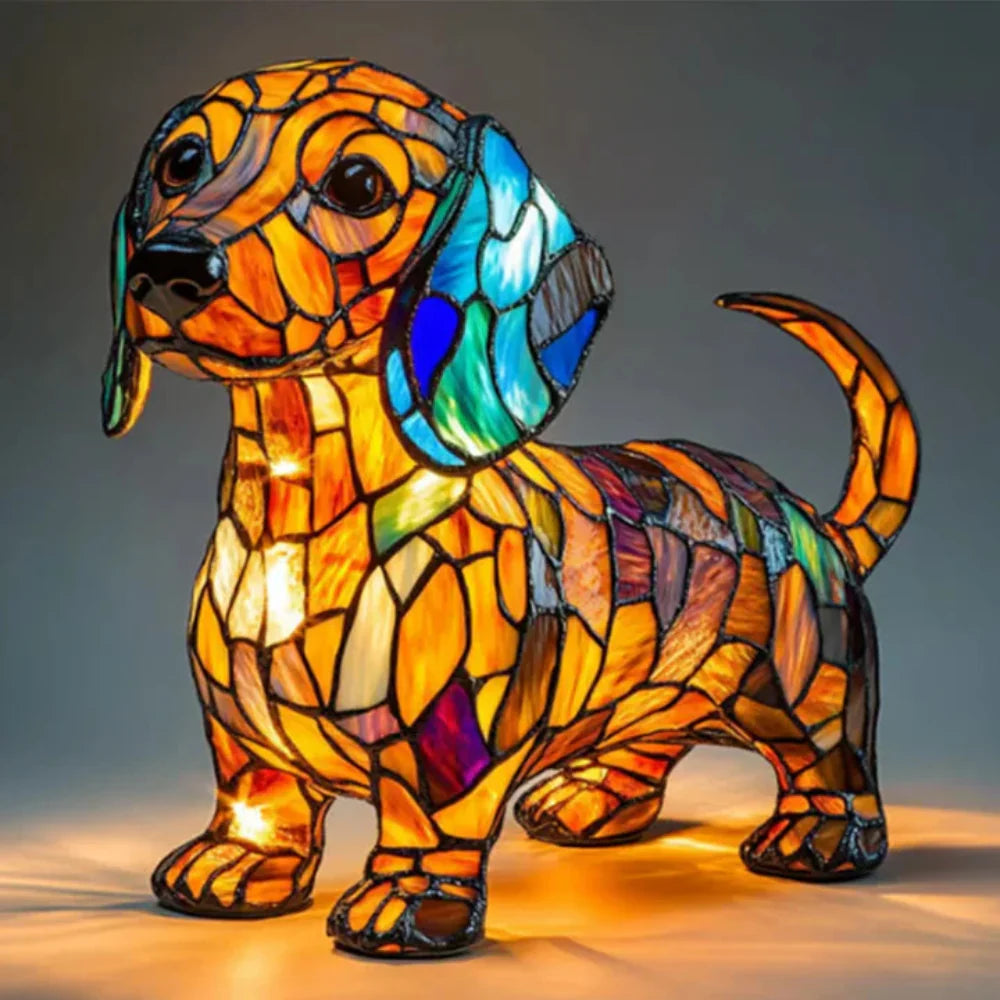 Lampe de Table Chien en Verre Tiffany – Meilleure Décoration Animale