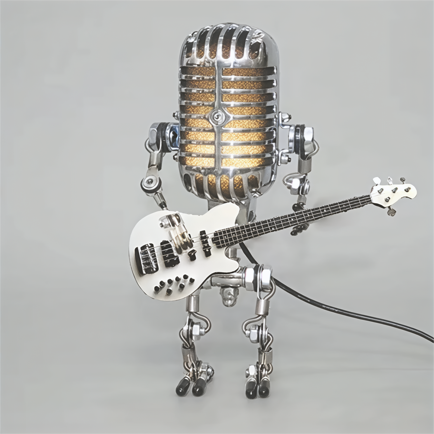 Lampe Robot Métal avec Guitare – Lampe de Table