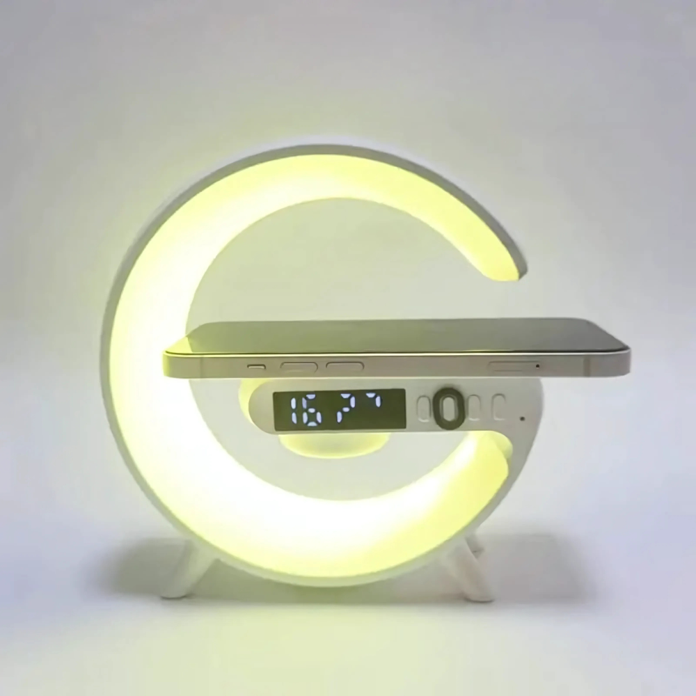 Lampe de Recharge Sans Fil avec Horloge et Haut-Parleur LED