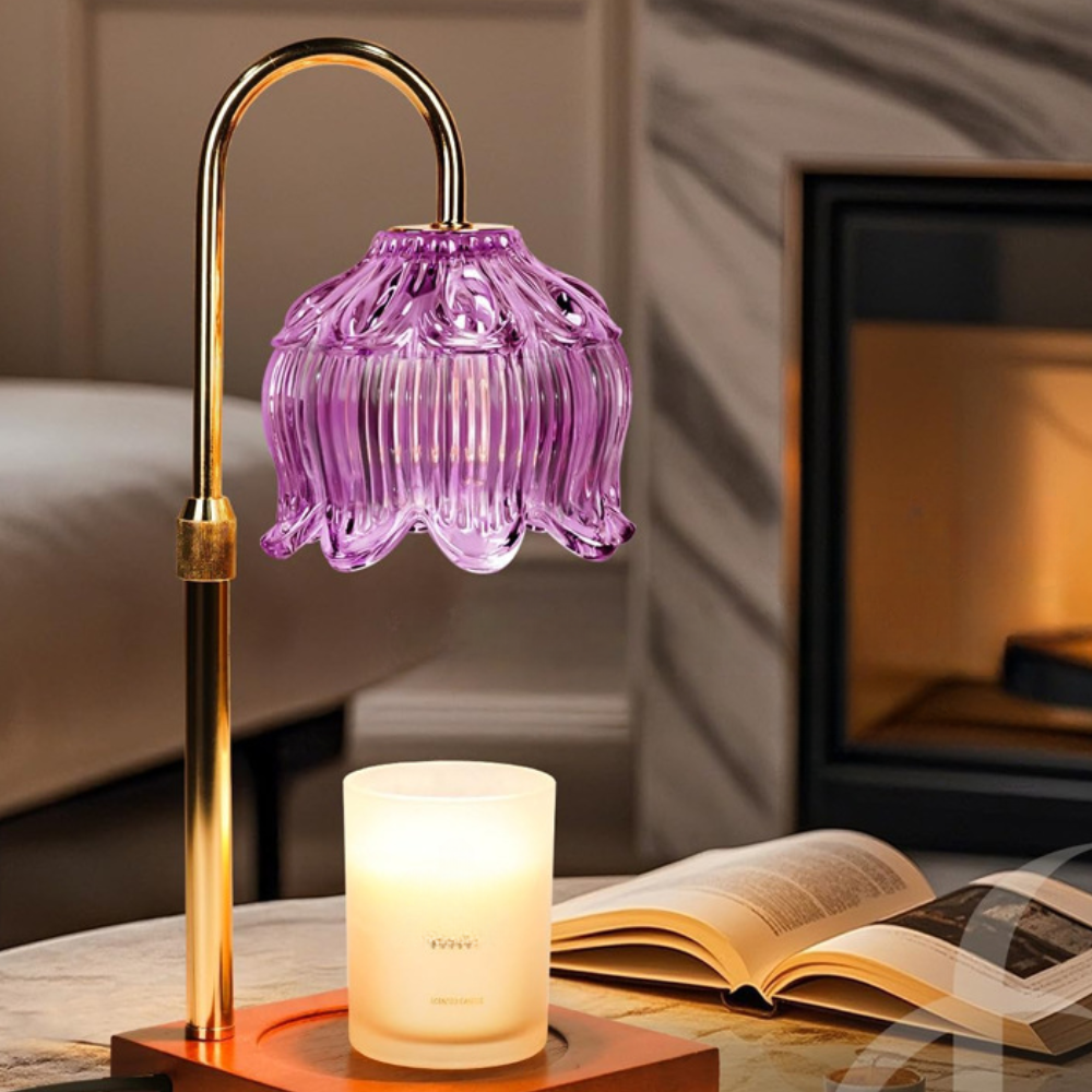Lampe Chauffe-Bougie – Lumière Décorative en Verre Fleur Ajustable