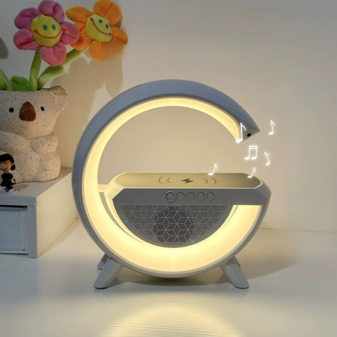 Lampe de Recharge Sans Fil avec Horloge et Haut-Parleur LED