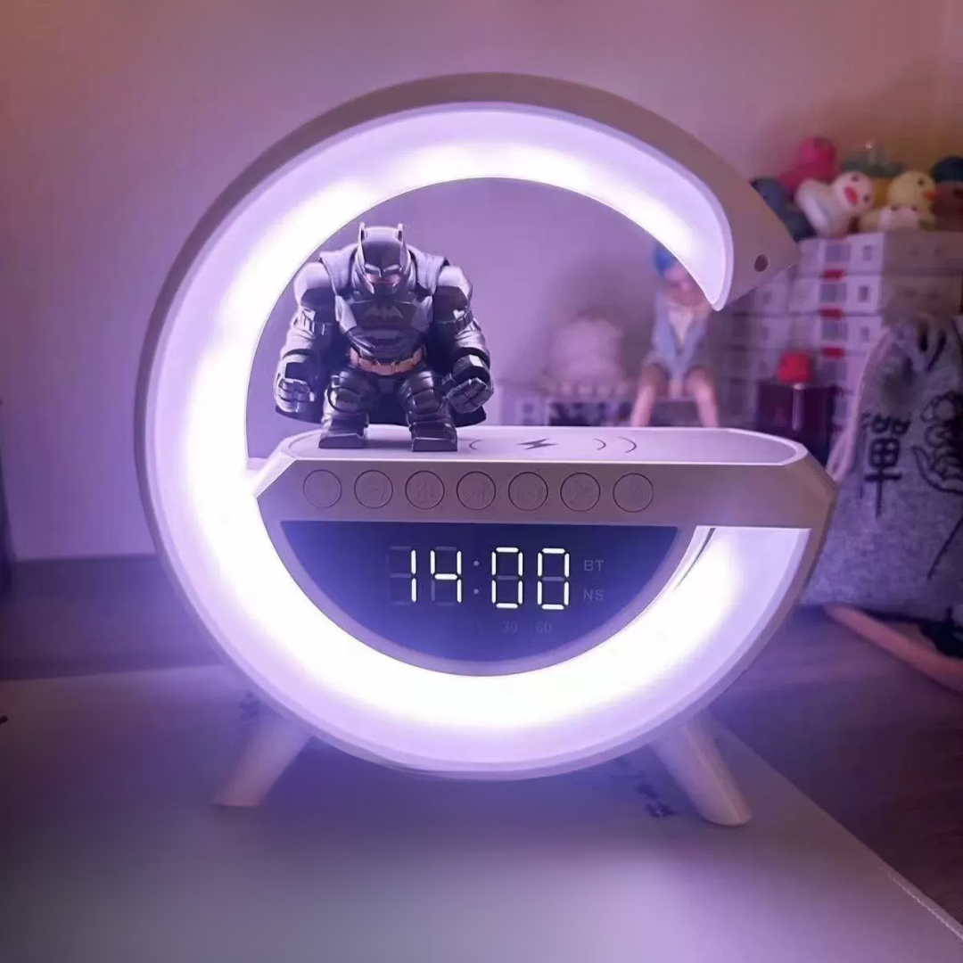 Lampe de Recharge Sans Fil avec Horloge et Haut-Parleur LED