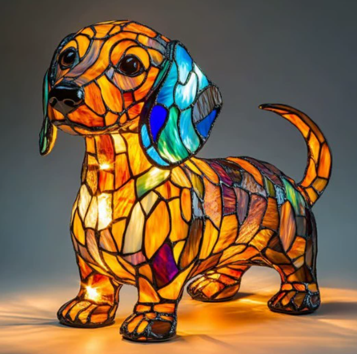 Lampe de Table Chien en Verre Tiffany – Meilleure Décoration Animale