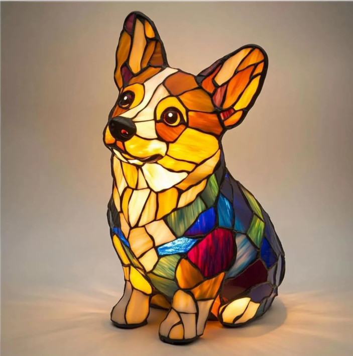 Lampe de Table Chien en Verre Tiffany – Meilleure Décoration Animale