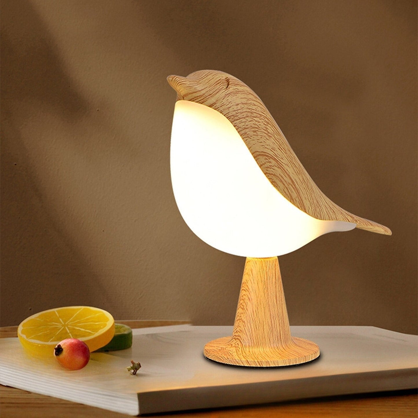 Lampe de Table Oiseau Effet Bois LED