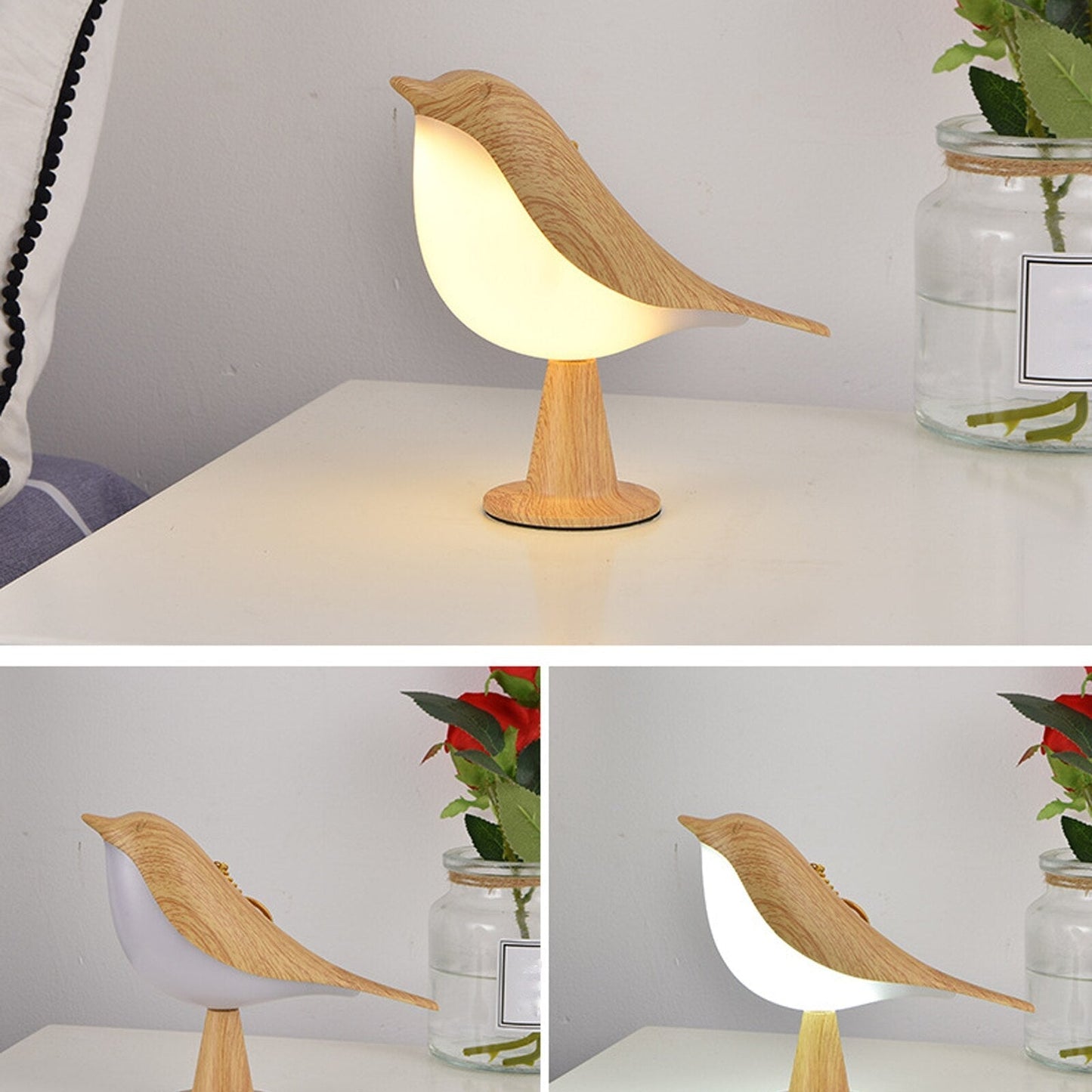 Lampe de Table Oiseau Effet Bois LED